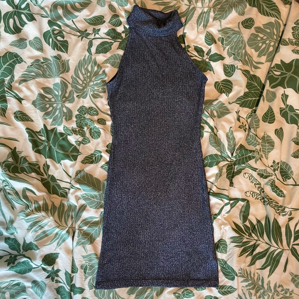 Topshop Navy Blue Sleeveless Bodycon Turtleneck Dress